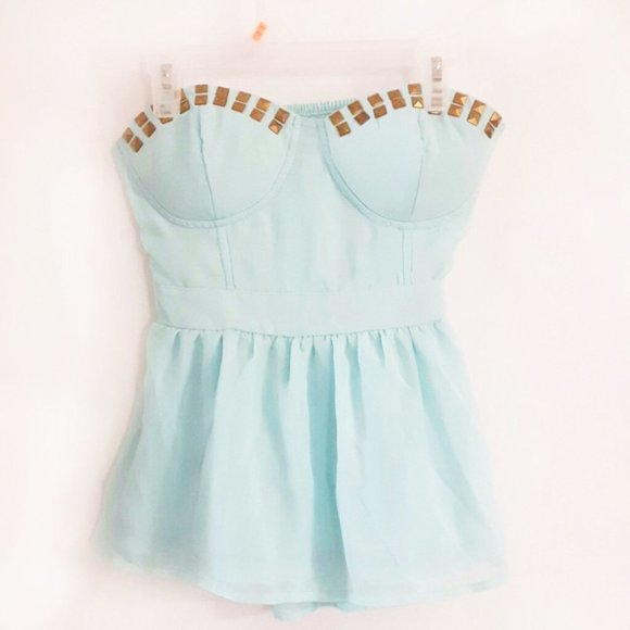 Studded Mint Blue Peplum Top with studs - Picture 2 of 5
